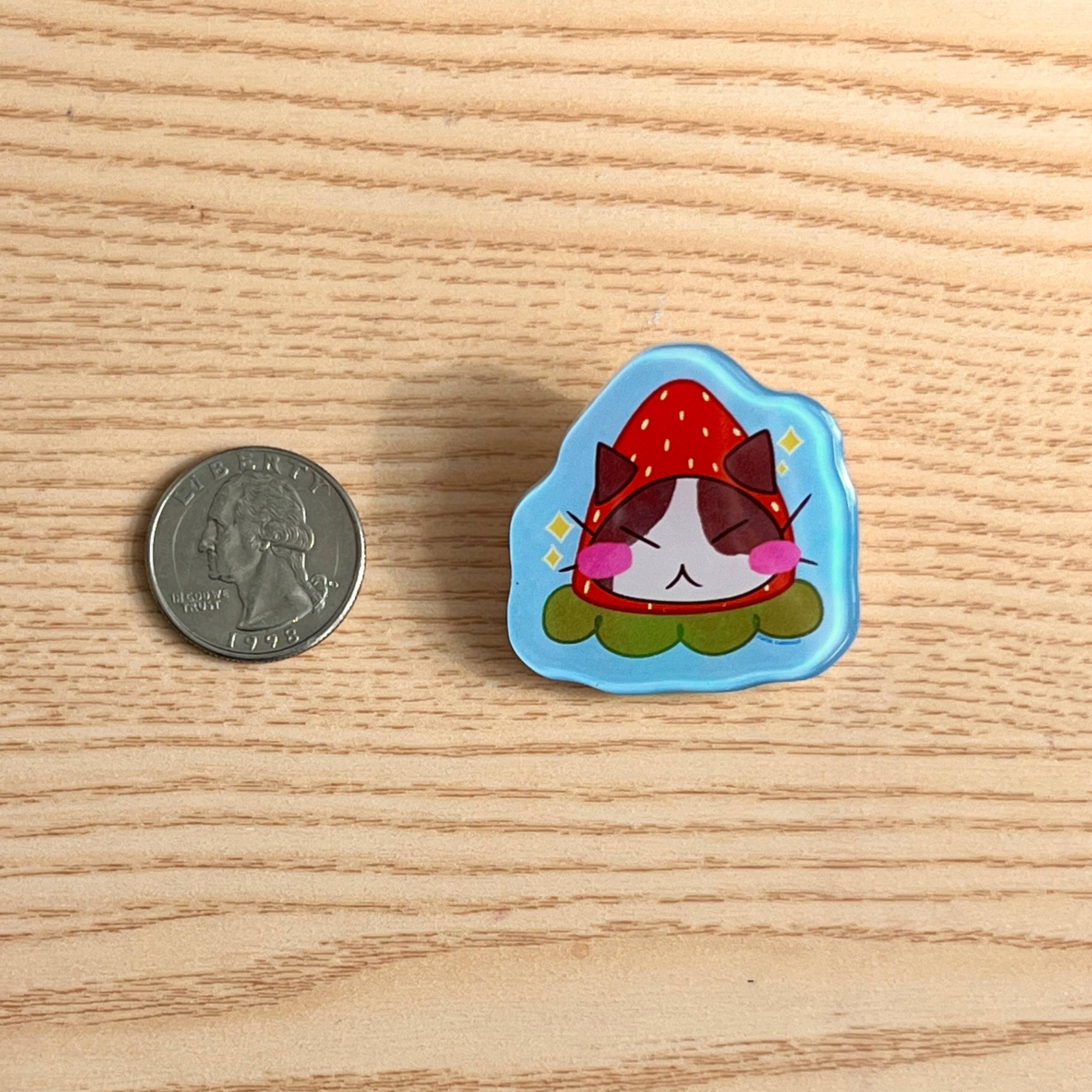Katie Carrillo - Wholesale Lapel Pin/Button - Strawberry Cat Acrylic Pin