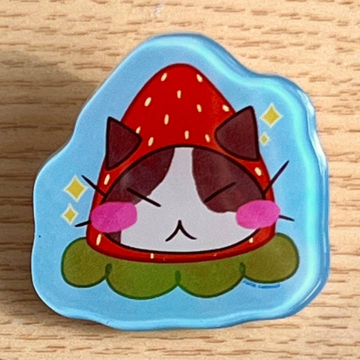 Katie Carrillo - Wholesale Lapel Pin/Button - Strawberry Cat Acrylic Pin0