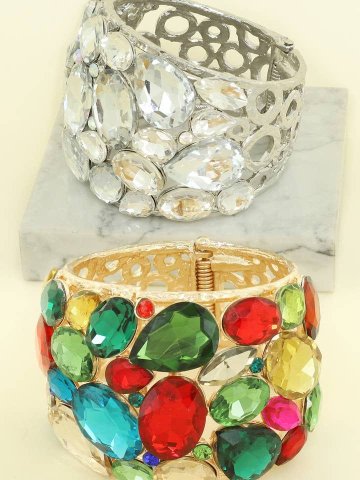 Hammered Crystal Cluster Bangle Bracelet for wholesale by SP Sophia Collection