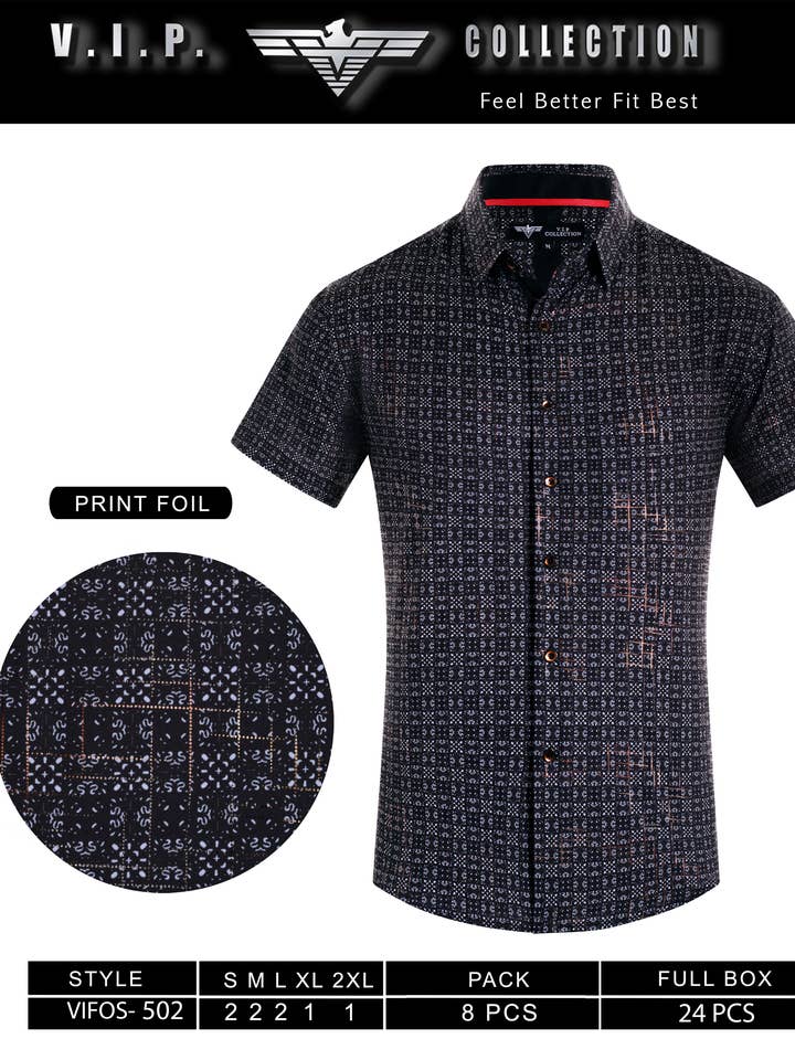 VIFOS-502 COLLECTION VIP CHEMISE Ă MANCHES COURTES EFFET FOIL pour la vente par Urban Fitz