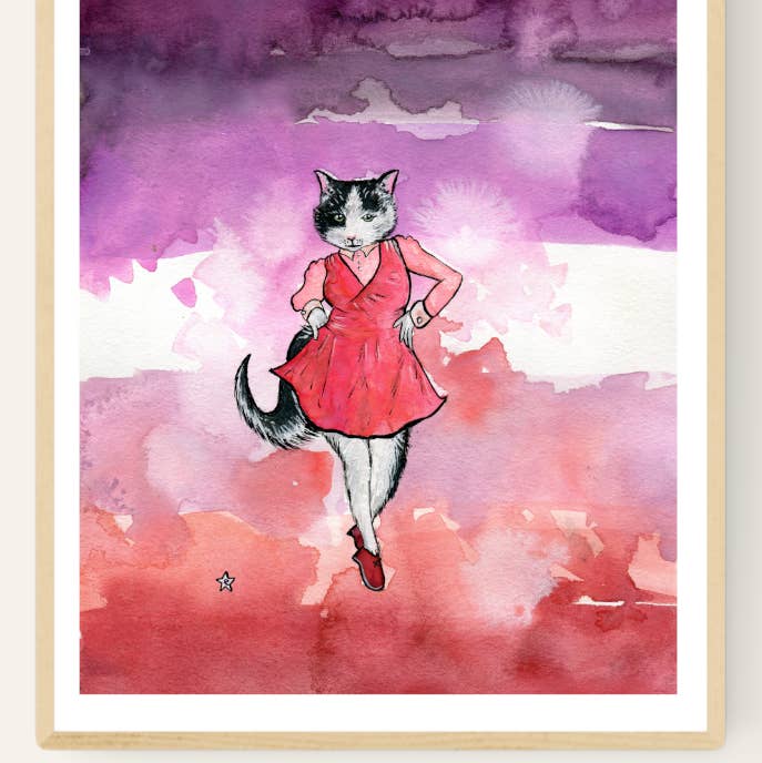 Darling Illustrations - Wholesale Art Print - Lesbian Cat - Queer LGBT+ Pride - 8x10 Art Print0