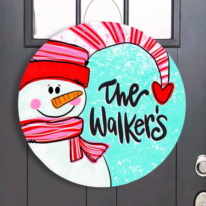 Personalized Welcome Heart Snowman Door Hanger for wholesale by Baxter & Me