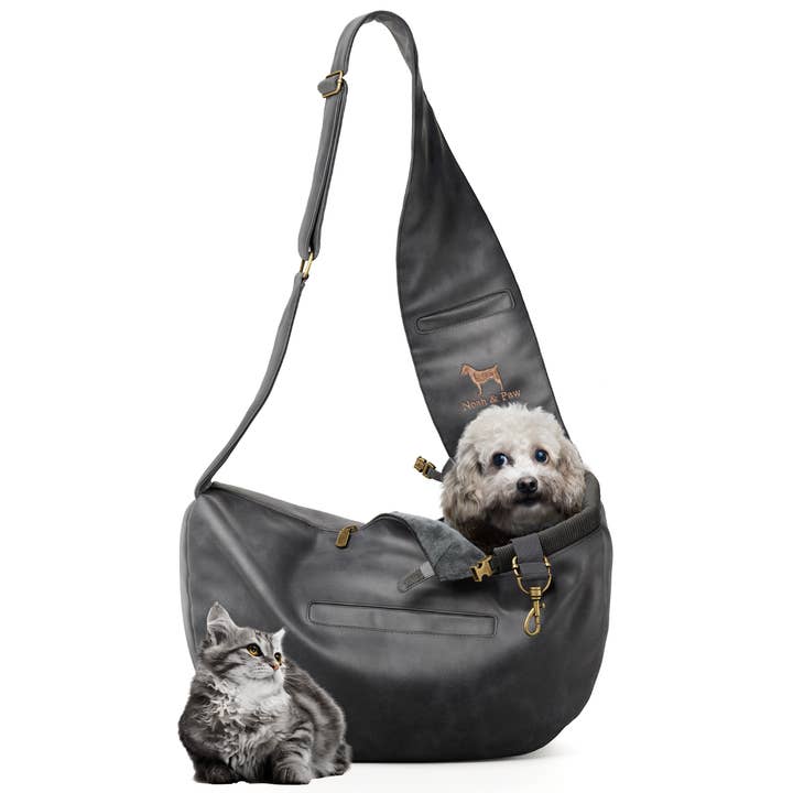 Vegan Leather Pet sling Carrier 3x Safety for wholesale by NOAH AND PAW LLC