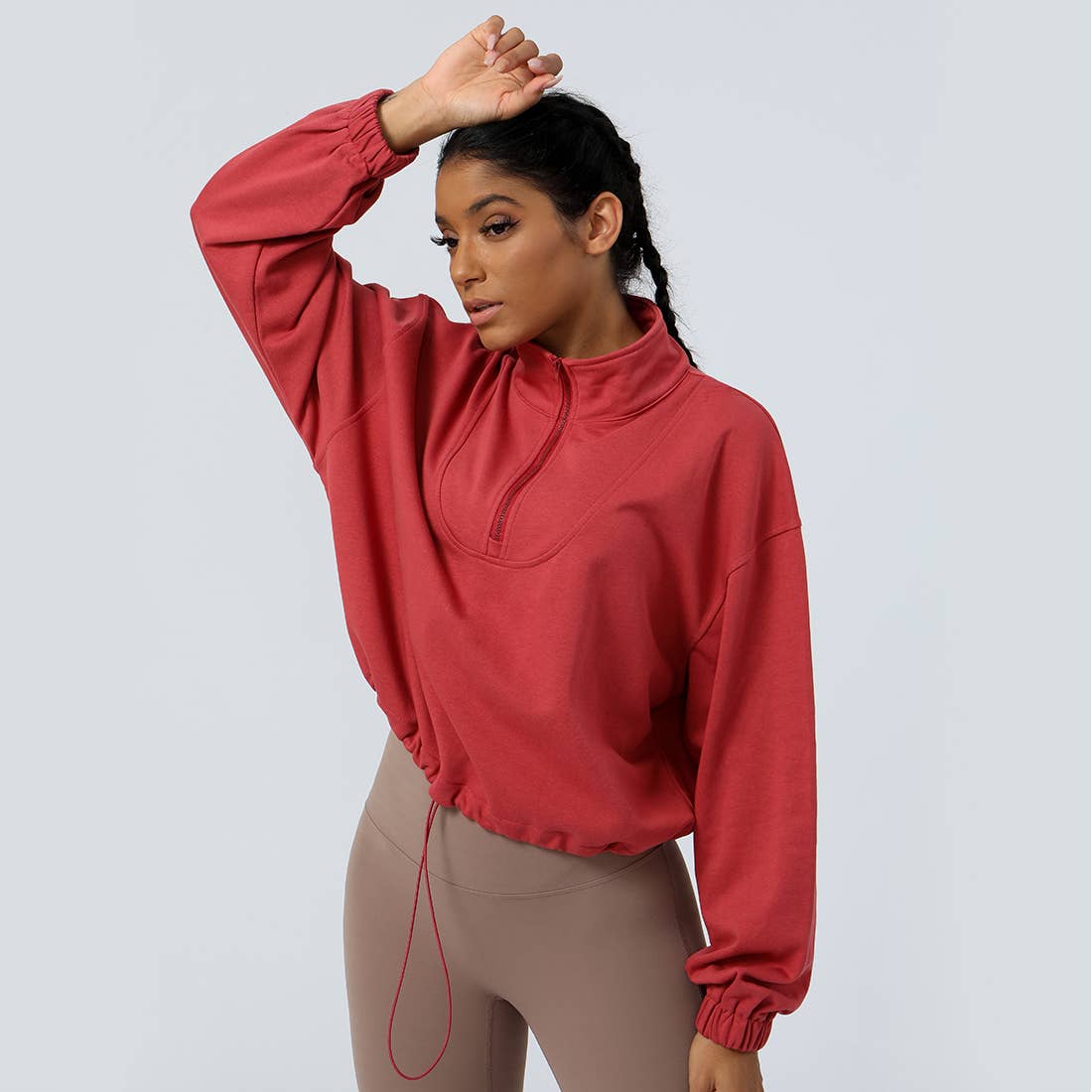 Sodalemon - Wholesale Athletic Jacket - Women's - Women Fitness Hoodie Half Zipper Drawstring Sport Jacket3