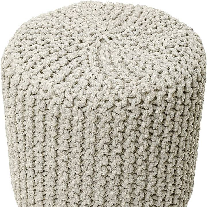Ivory REDEARTH Cylindrical Hand Knitted Pouf - Foot Stool Ottoman - Cord Boho Pouffe - Cotton Round Poof Accent Chair for Home Decor, Kids, Living Room, Bedroom, Nursery, Patio, Lounge(16”x16”x16”; Ivory) for wholesale on Faire