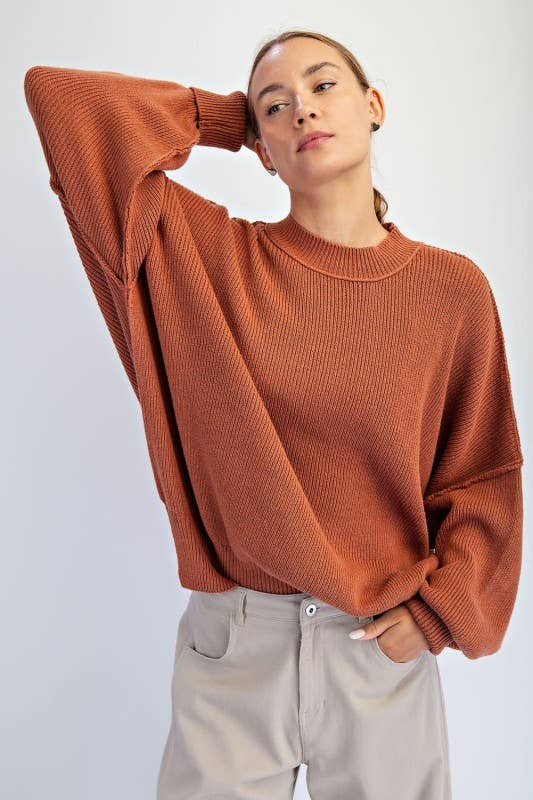 Sunday Morning - Wholesale Tunic Sweater - Women's - SW350037-Crew Neck Oversized Tunic Sweater7