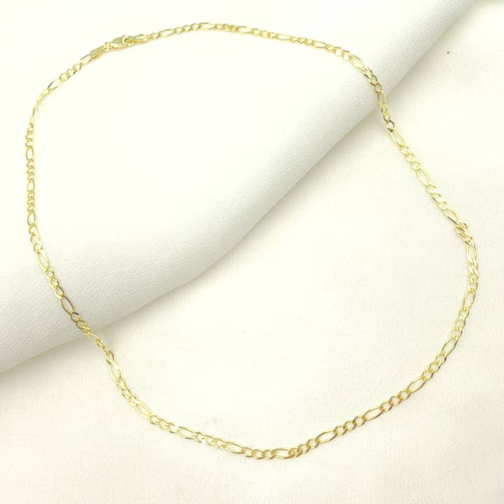 058GL3BPT2A8L001. 14K Solid Gold Flat Figaro Chain for wholesale by Tresor Jewelry Inc.