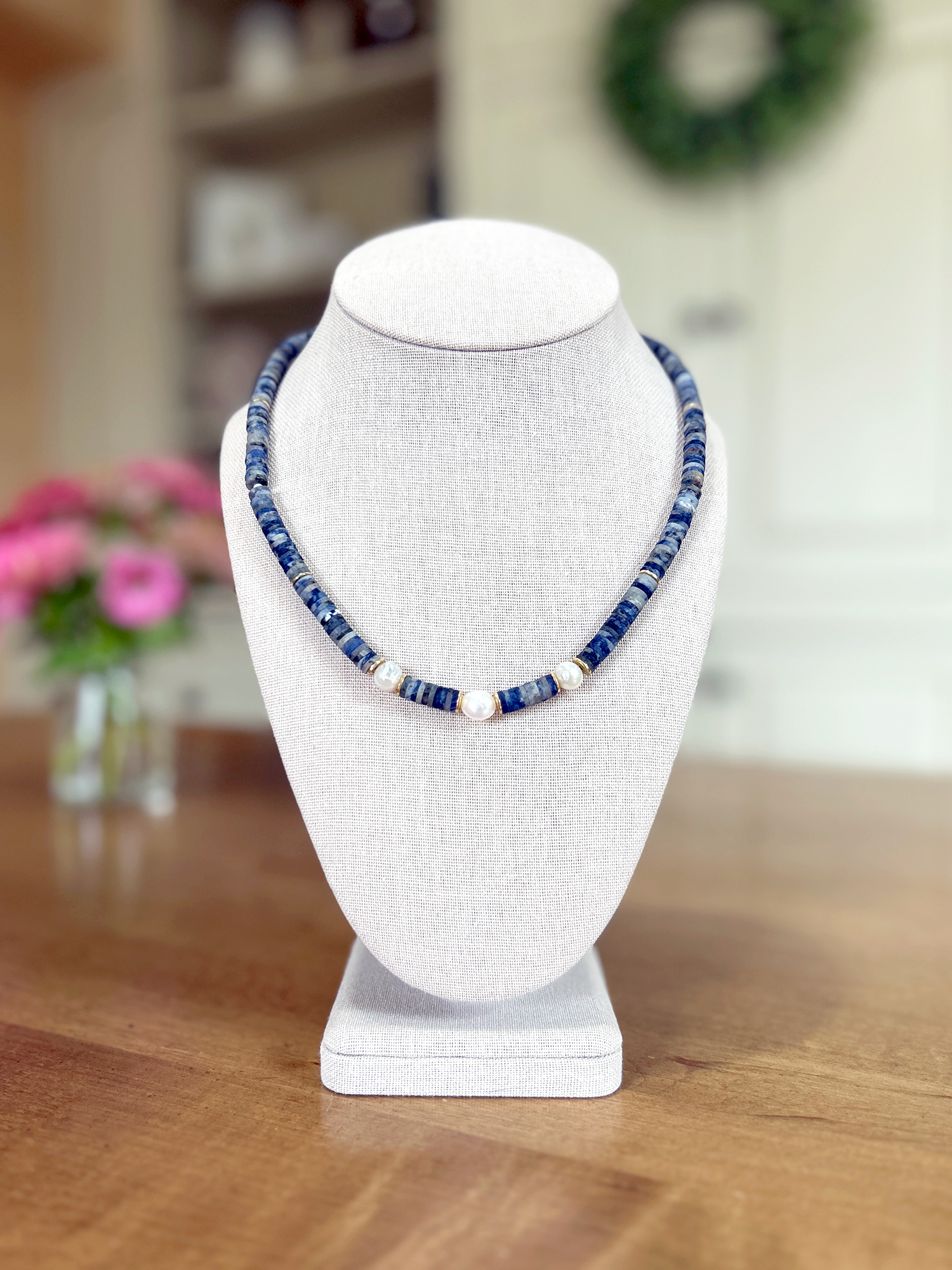 Kaylie Dawn Jewelry - Wholesale Beaded/Pearl Necklace - Madaket Handmade Heishi Gemstone & Pearl Necklace - 5 Colors3