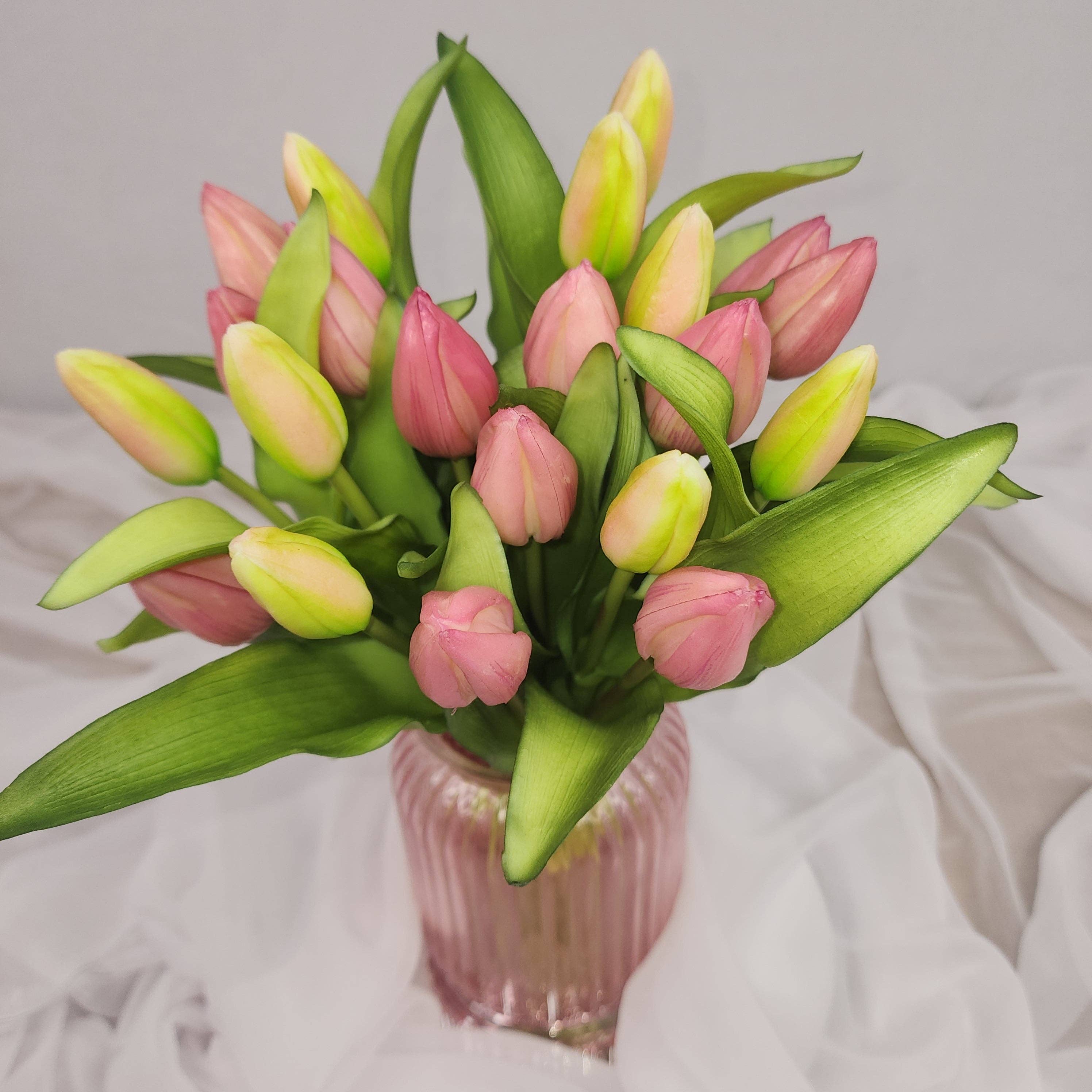 Realistic Artificial Flowers - Wholesale Artificial flowers - Pink Real Touch Tulip Bunch - Realistic Artificial Flowers0