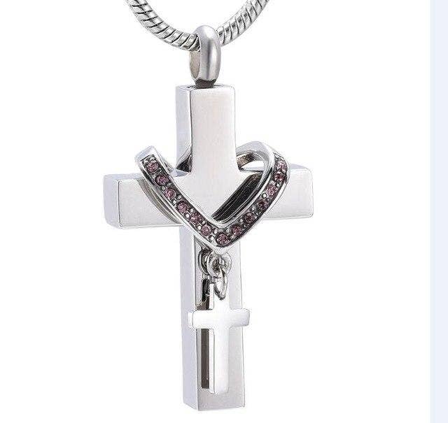 Cherished Emblems – wholesale Pendant/charm necklace – Silver Cross & Rhinestone Rosary Cremation Urn Necklace9