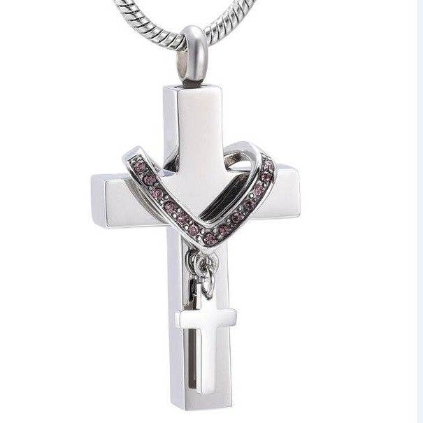 Cherished Emblems – wholesale Pendant/charm necklace – Silver Cross & Rhinestone Rosary Cremation Urn Necklace9