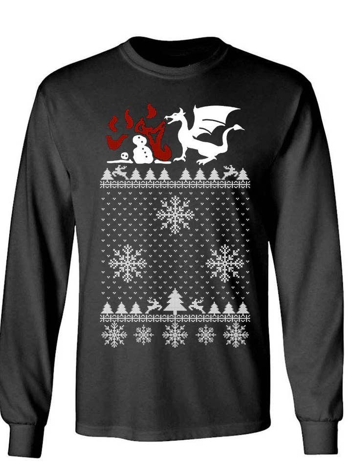 Dragon VS Snowman Ugly Christmas Design Long Sleeve T-Shirt for wholesale by Multi-Vendor Sales
