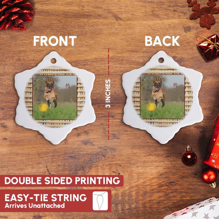 3dRose - Wholesale Ornament - 3dRose, Malinois Playing Ball, Realistic Bamboo Look, Sign of the Dog, Chinese, Ornament2