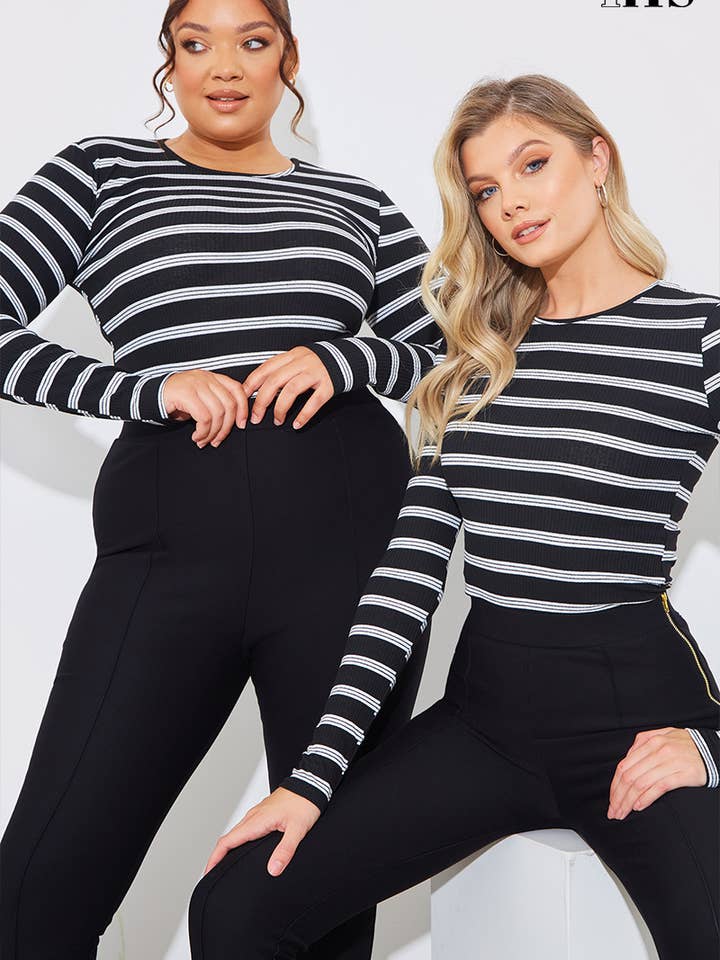 Top de manga comprida com nervuras listradas por atacado de In The Style