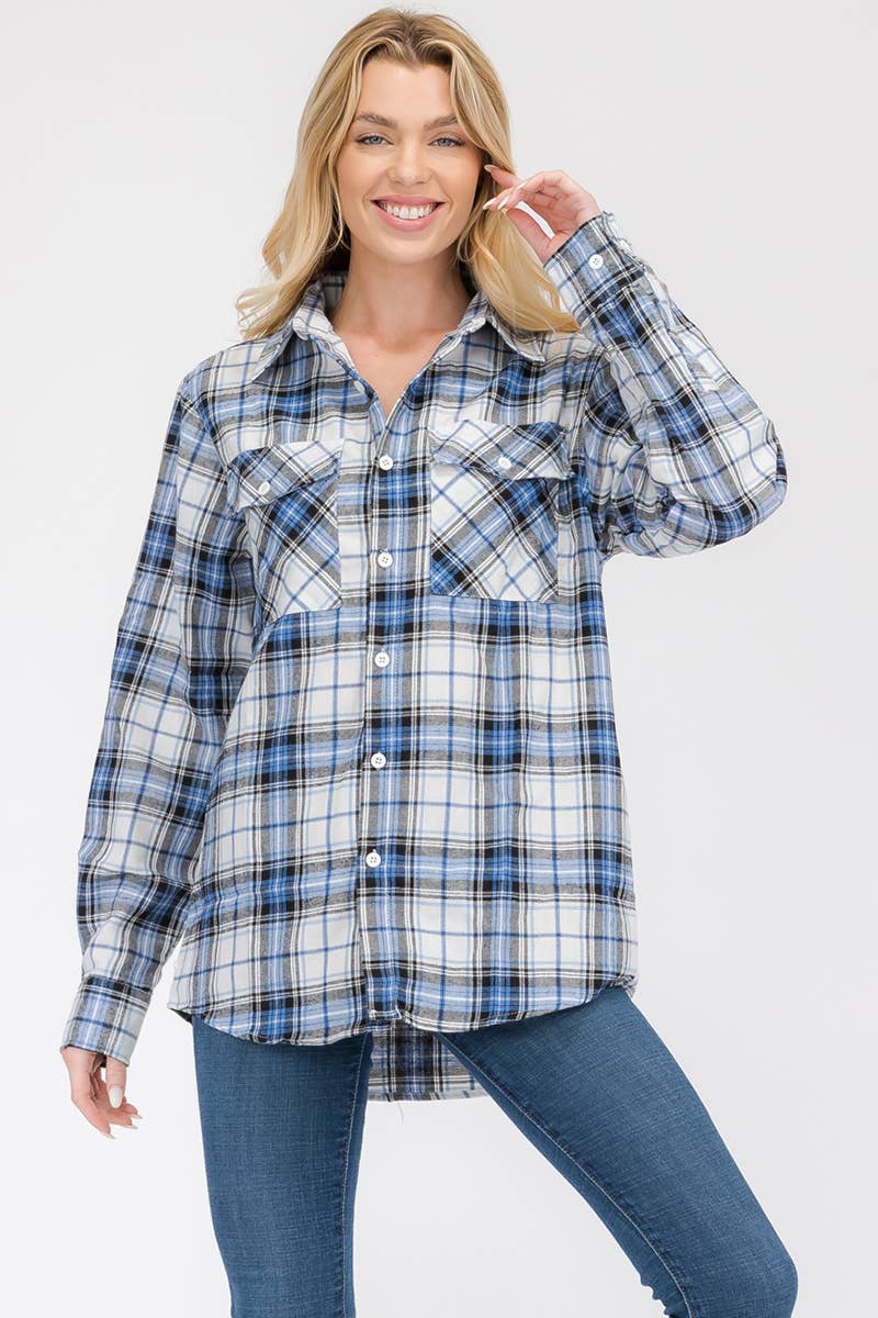 WEIV - Wholesale Button Down Shirt - Women's - FL102 Womens Boyfriend Flannel Checkered Plaid Long Sleeve6