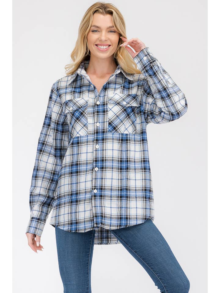 WEIV - Wholesale Button Down Shirt - Women's - FL102 Womens Boyfriend Flannel Checkered Plaid Long Sleeve6