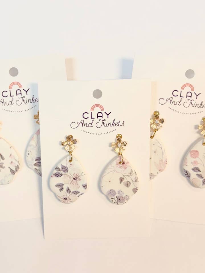 Floral Blossom Print Dangle Earrings for wholesale by Clay and Trinkets