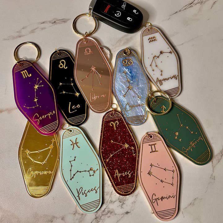 Crafts By Chelle Us - Wholesale Keychain - Women's - Zodiac Hotel Style Keychain | Astrology Keychain | Zodiac Gift | Astrology Gift | Personal Keychain3