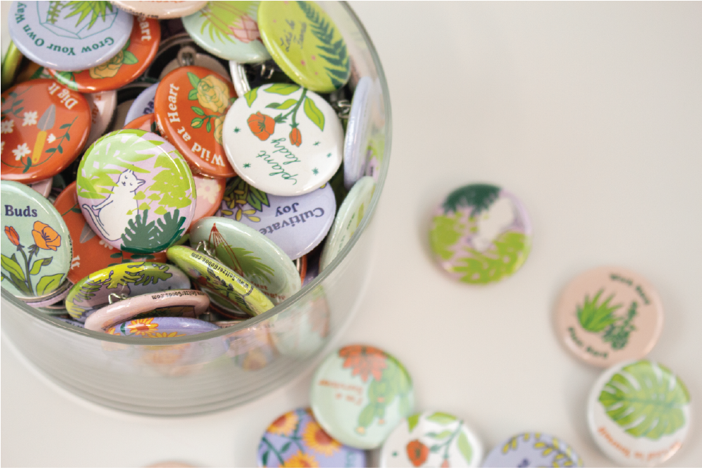 Seltzer Goods - Wholesale Retailer Display - Paper & Novelty - Plant Lover Buttons Assortment (132 Buttons)1