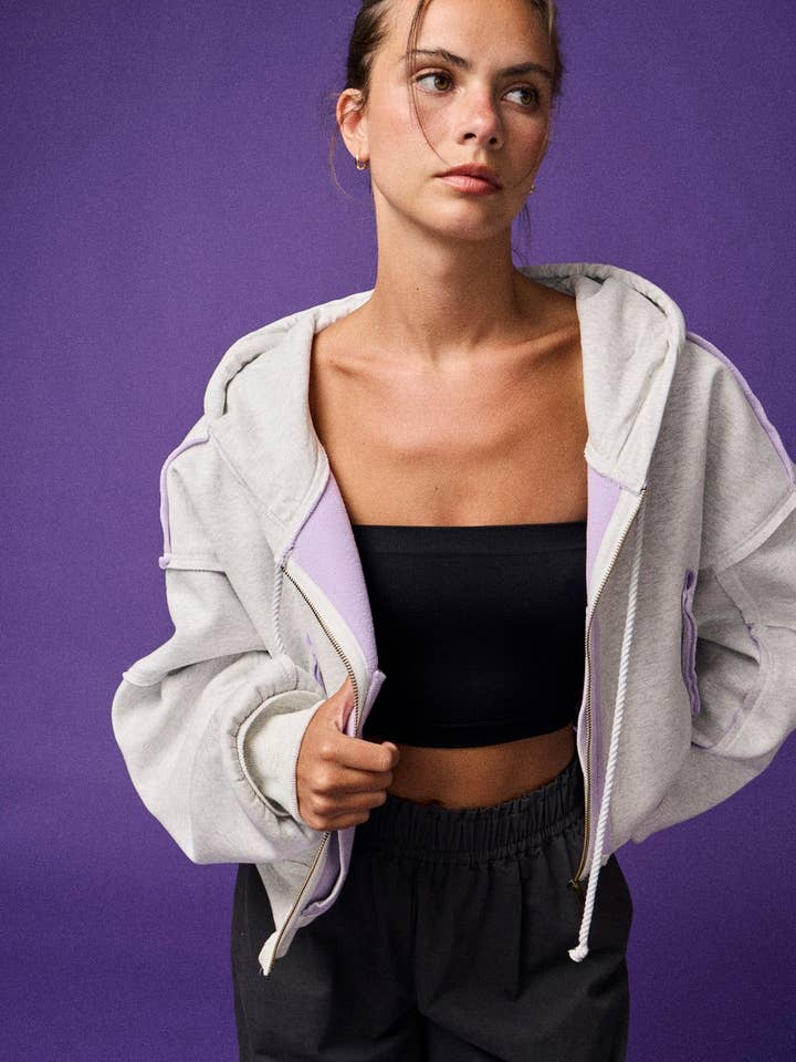 PJ18950 - OVERSIZED HOODIE JACKET W/ 3D SEAM ACCENTS for wholesale by Papermoon