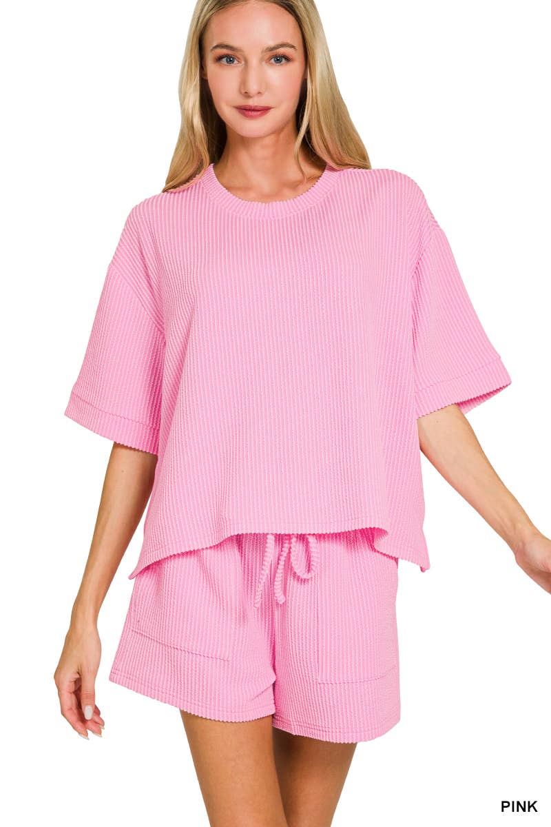 42POPS – Engroshandel Loungesæt - Dame – .Corded Rib T-shirt & Shorts 2-delt Sæt72
