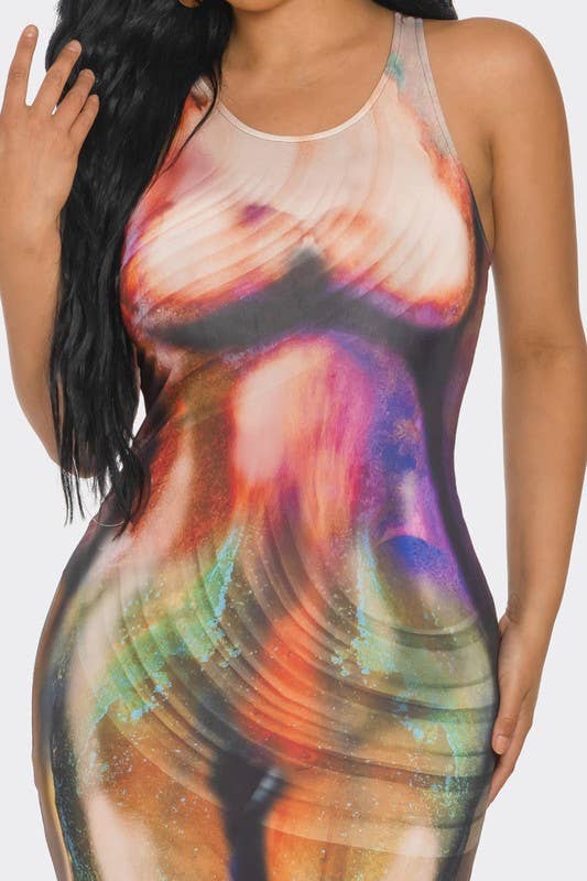 Multi BODY PRINT LONG DRESS WITH SIDE OPEN for wholesale on Faire3