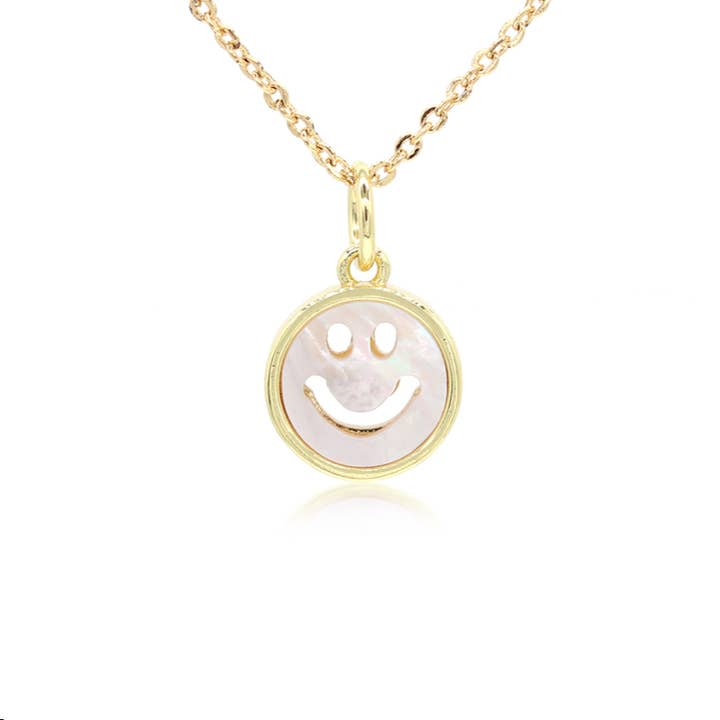 Mother of Pearl Smile Face Gold Necklace for wholesale by Savvy Bling