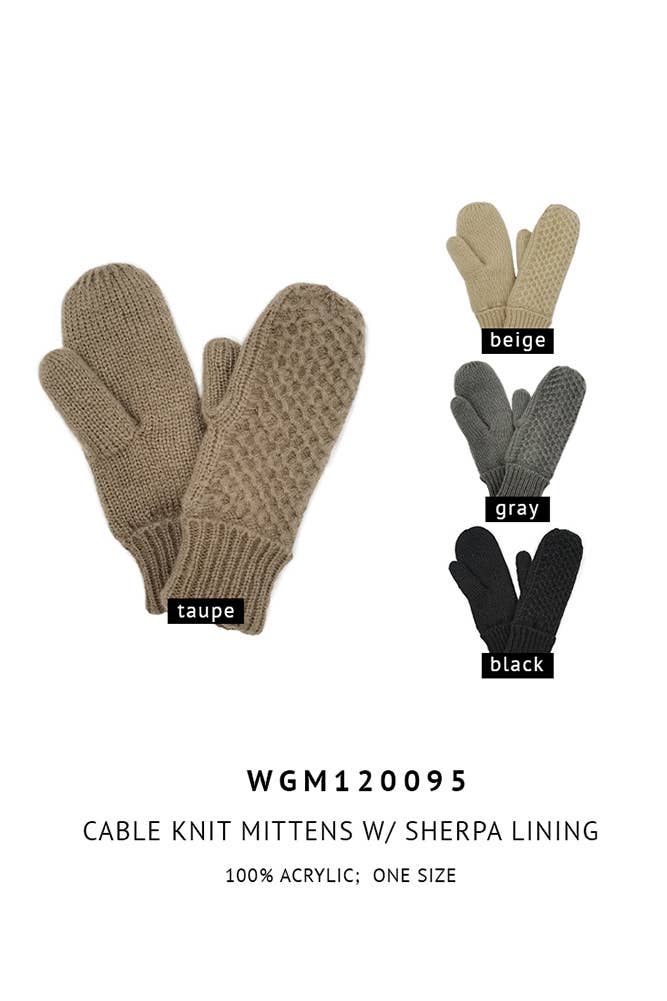 Hana - Wholesale Mittens - Women's - Sherpa Lining Cable Solid Knit Mittens7