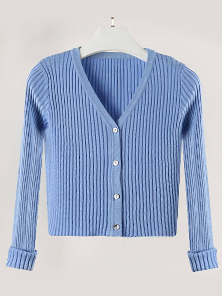 NINEXIS - Wholesale Knit Sweater - Women's - CWOCAL0331 Button Down Sleeve V-Neck Crop Cardigan Sweater