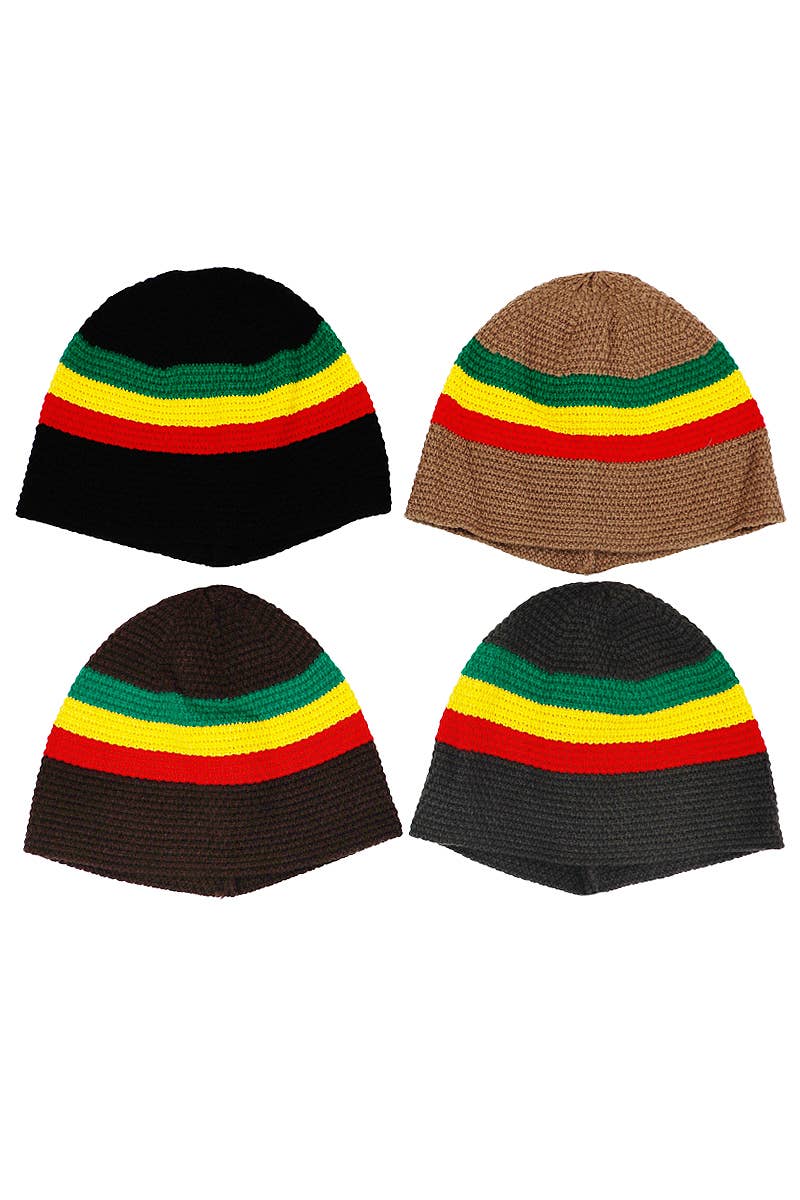 Cap Zone - Wholesale Beanie - Women's - Tri-Stripe Crochet Rasta Tam Short Beanie5