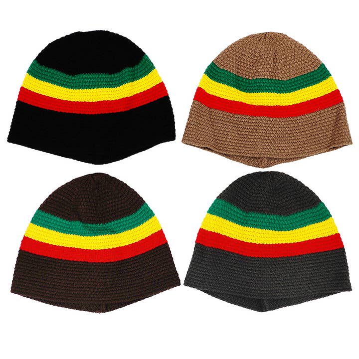 Cap Zone – wholesale Mössa - Dam – Tri-Stripe Crochet Rasta Tam Kort Mössa5