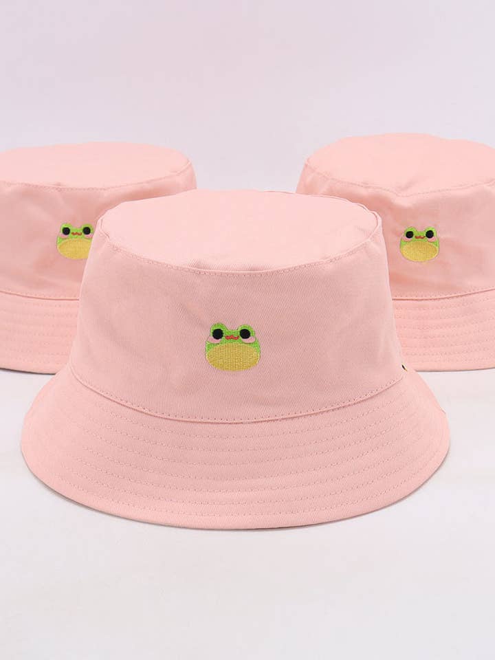 Frosch & Erdbeere Wende-Bucket-Hut | Rosa/Creme für den Großhandel von Jessthechen