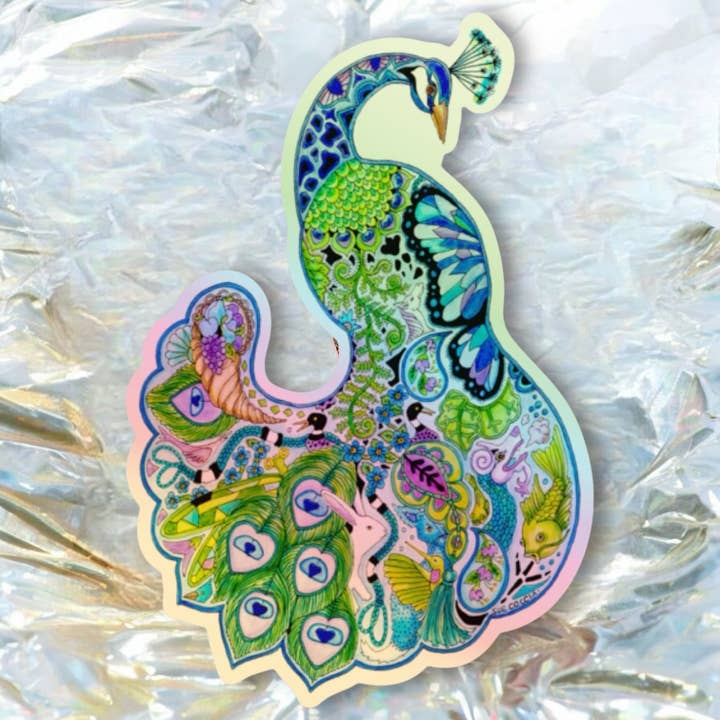 Peacock Sticker HOLOGRAPHIC for wholesale by EarthArt International
