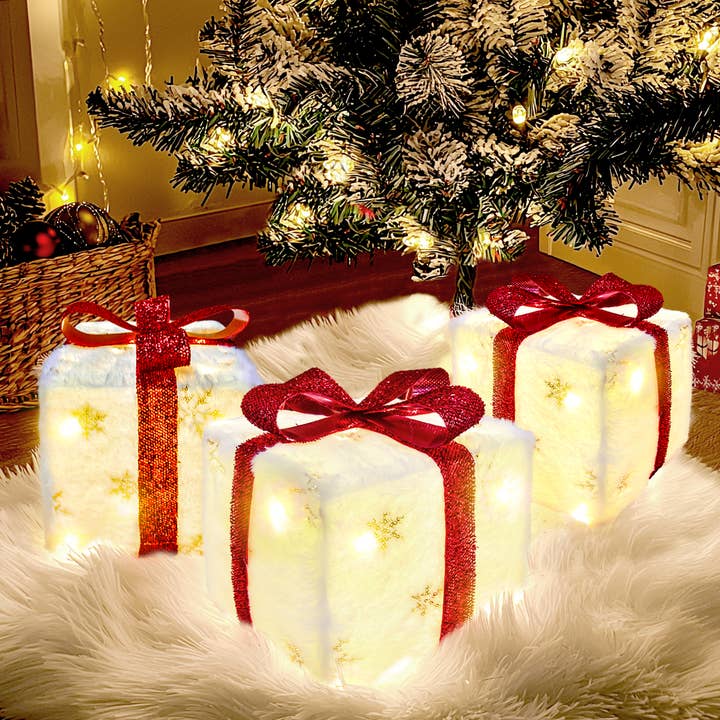 Fun Little Toys - Wholesale Christmas Decoration - 3PCS Christmas Lighted Gift Boxes: Illuminate Your Holiday