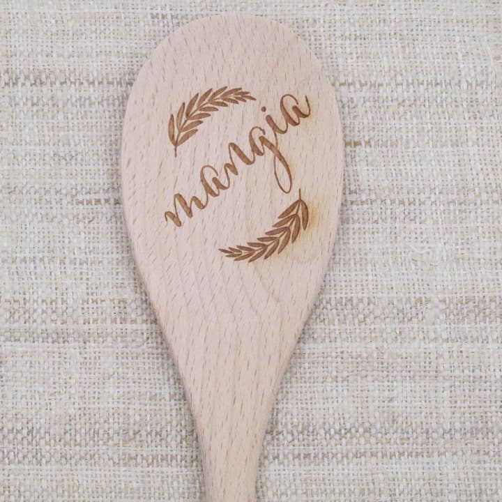 Gegraveerde houten lepel - Mangia voor wholesale door Memories for Life