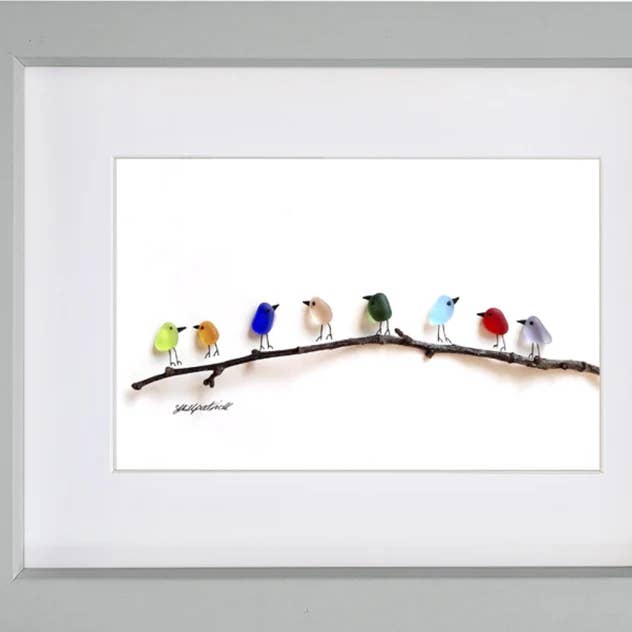 UrchinArtworks - Wholesale Art print - Rainbow Birds on Branch Sea Glass Picture Wall Art Decor9