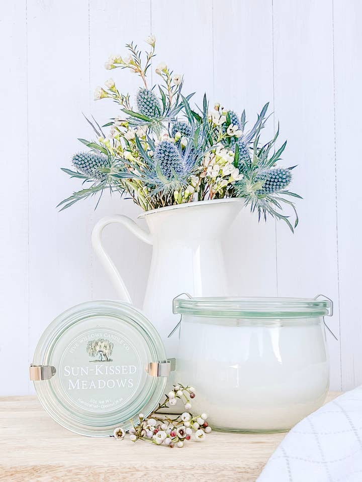 Sun-Kissed Meadows 9 oz. European Preserve Jar Candle for wholesale by Five Willows Candle Co.