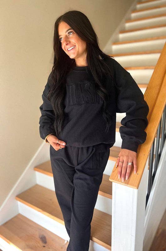 BLACK Custom Tonal Embroidered Sweatshirt for wholesale on Faire