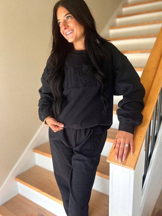 BLACK Custom Tonal Embroidered Sweatshirt for wholesale on Faire
