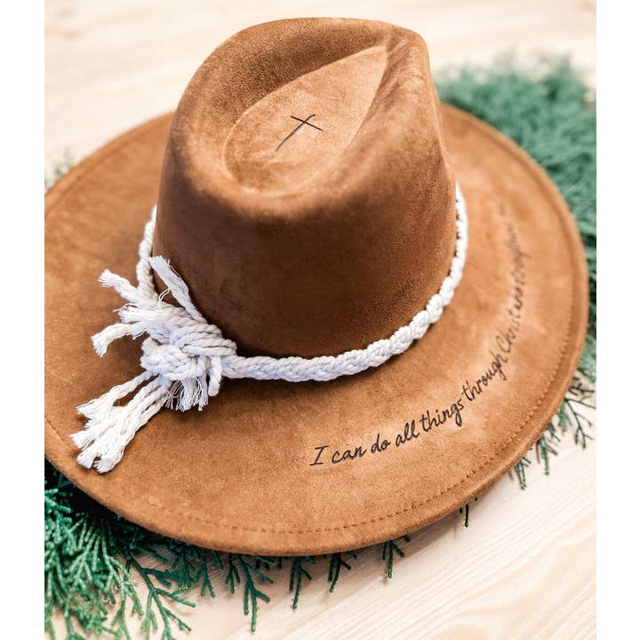 Wild Indigo - Wholesale Fedora - Women's - Burnt Hat I Can Do All Things Western Hat Cross