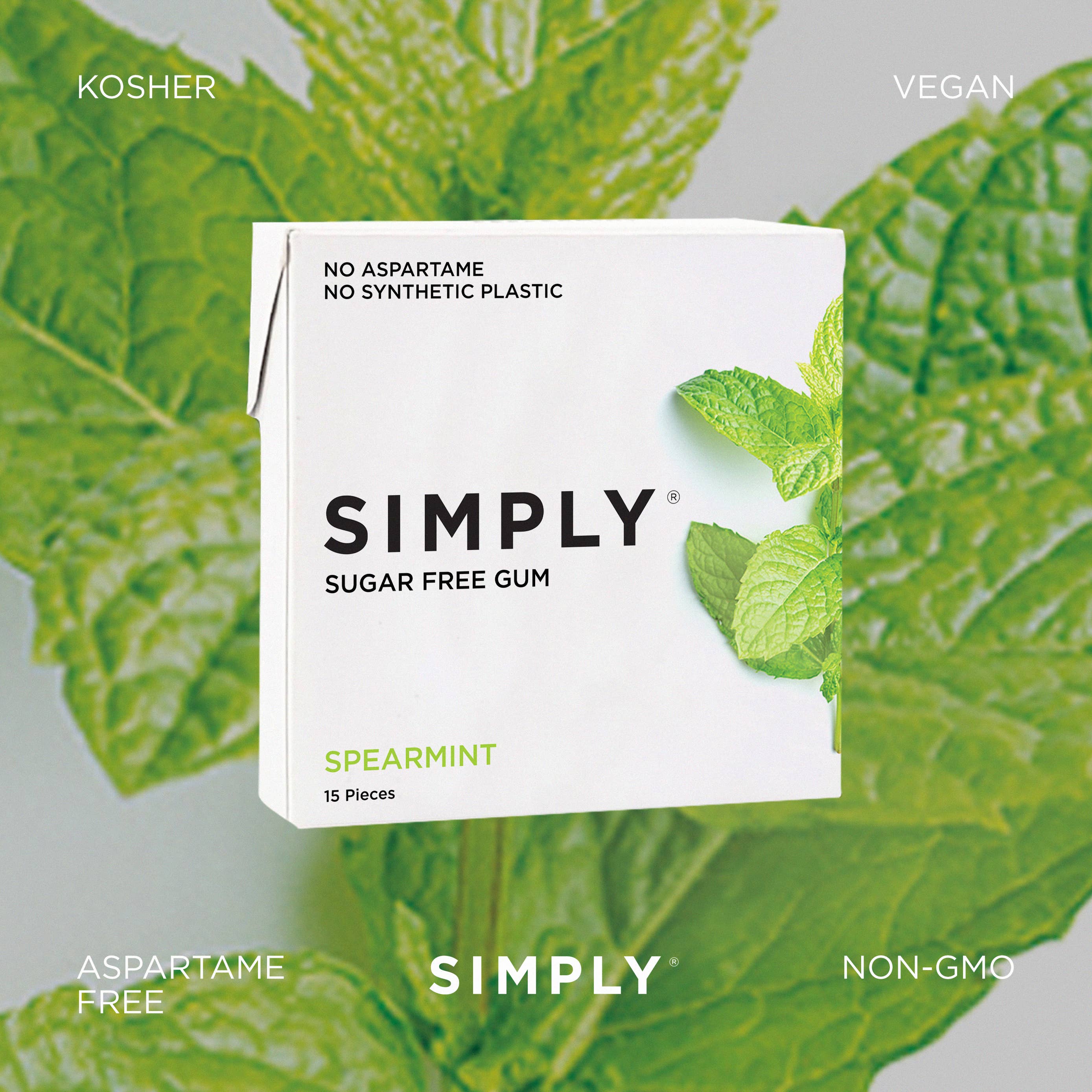 Simply Gum - Wholesale Chewing Gum - Sugar Free Spearmint Gum - Natural + Plastic-Free | 12 Pack