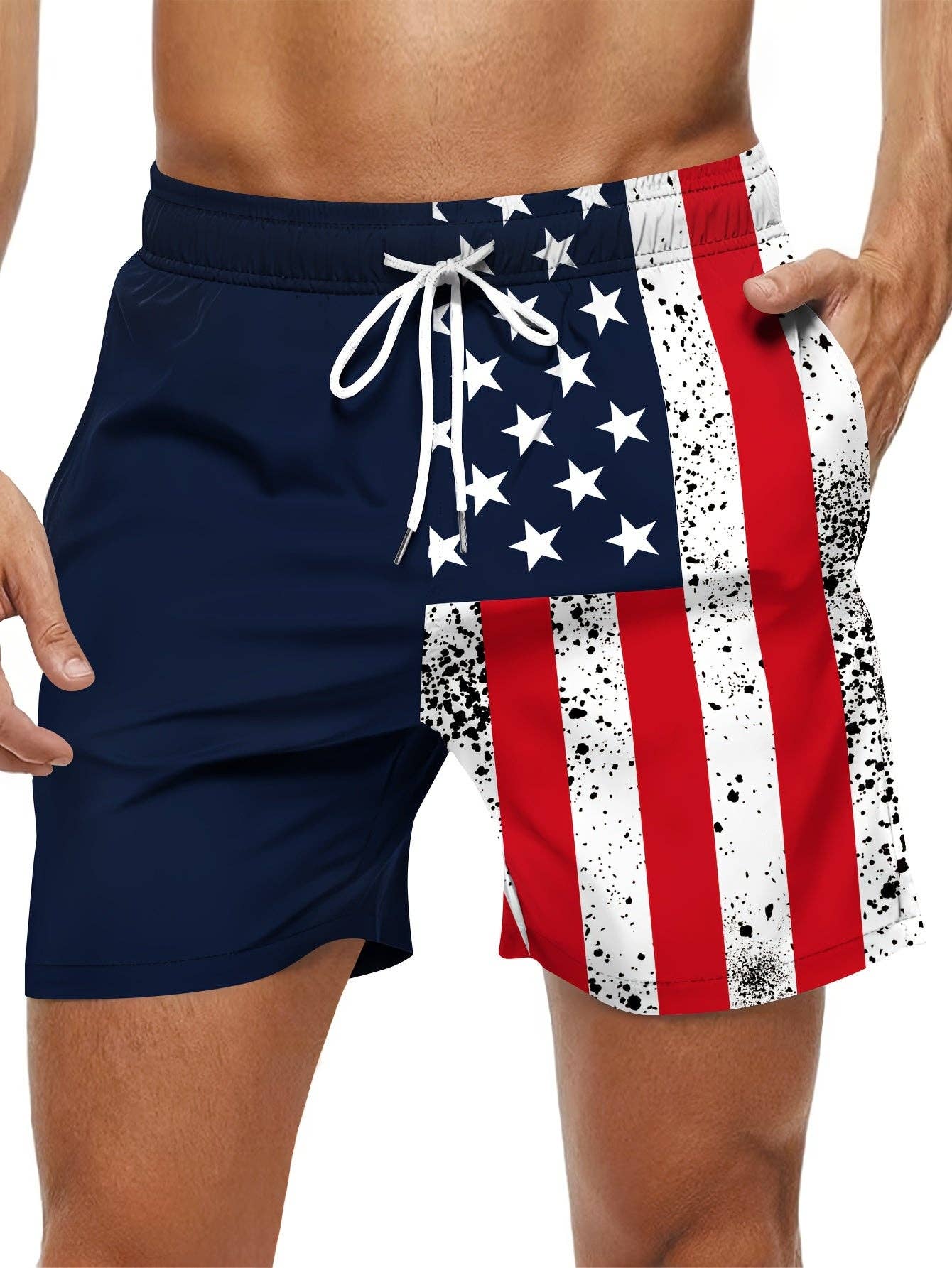 SWIMFA – Engroshandel Badeshorts – Mænd – 3003 Herre Sommer Casual Shorts - Amerikansk Flag & Ørn Patriotisk Print, Sort & Hvid Kontrastdesign, Almindelig Pasform, Maskinvaskbar4