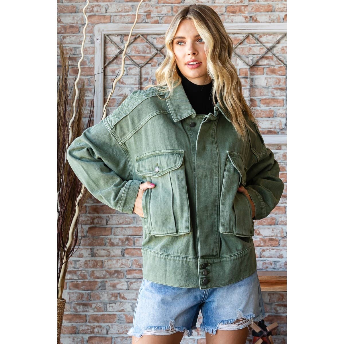 Veveret - Vente Veste en jean – femme - Veste cargo en jean surdimensionnée15