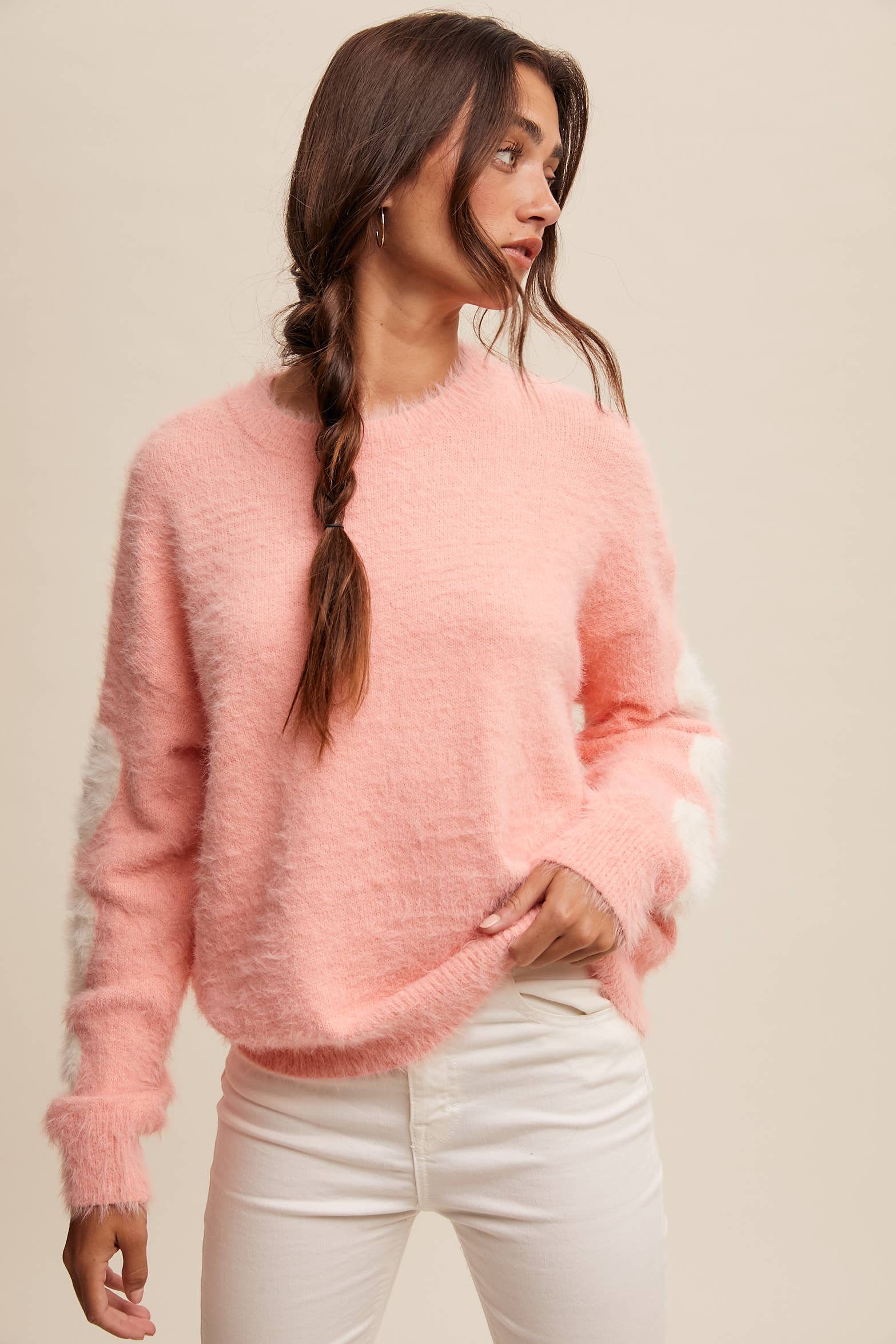 Listicle - Wholesale Knit Sweater - Women's - Fuzzy Heart-Sleeve Pullover Sweater LSW087236