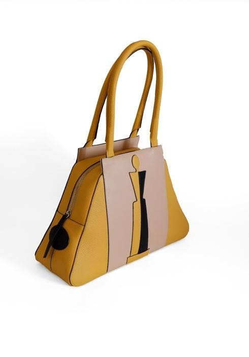 DeRosis – Großhandel Henkeltasche – Damen – ELENA Ledertasche aus glattem Kalbsleder mit Malevich-Design3