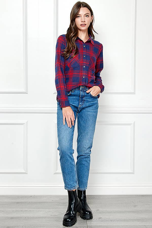 Veracci - Wholesale Button Down Shirt - Women's - Stretch button Up Women Plaid Sweater Shirt1