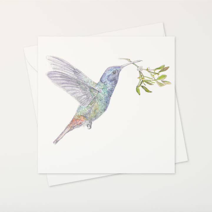 hummingbird Christmas card for wholesale by katiebirdie