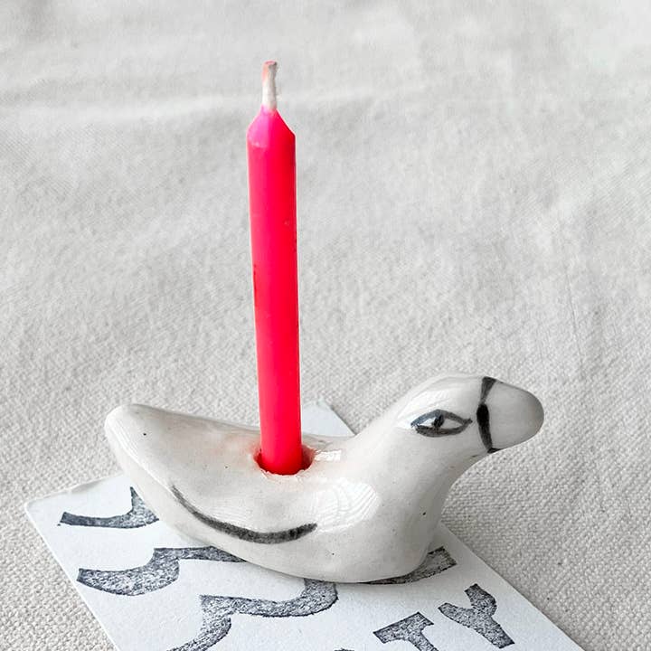 Cygne en céramique fait main - Porte-bougie d'anniversaire pour la vente par Steph Becker