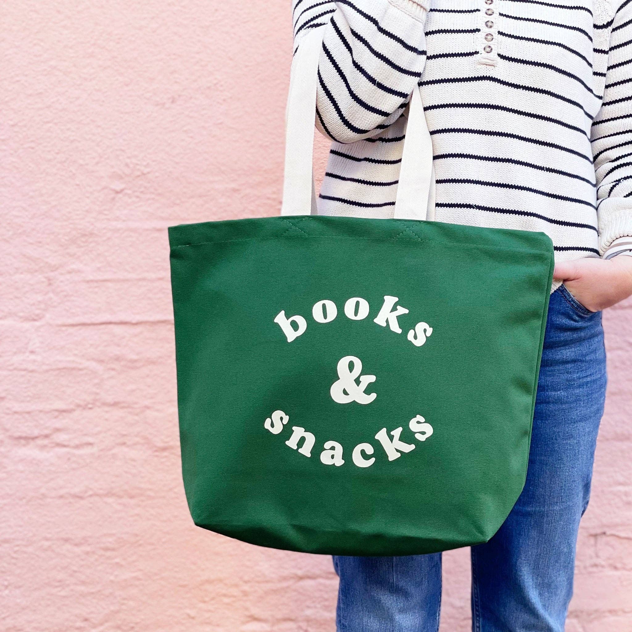 Alphabet Bags – wholesale Tote bag – Unisex – Books & Snacks - Forest Green Canvas Tote Bag7