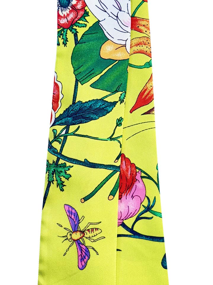 Geknoopte Gele Sjaal Ketting met Bloemenprint-S119 voor wholesale door Gemelli